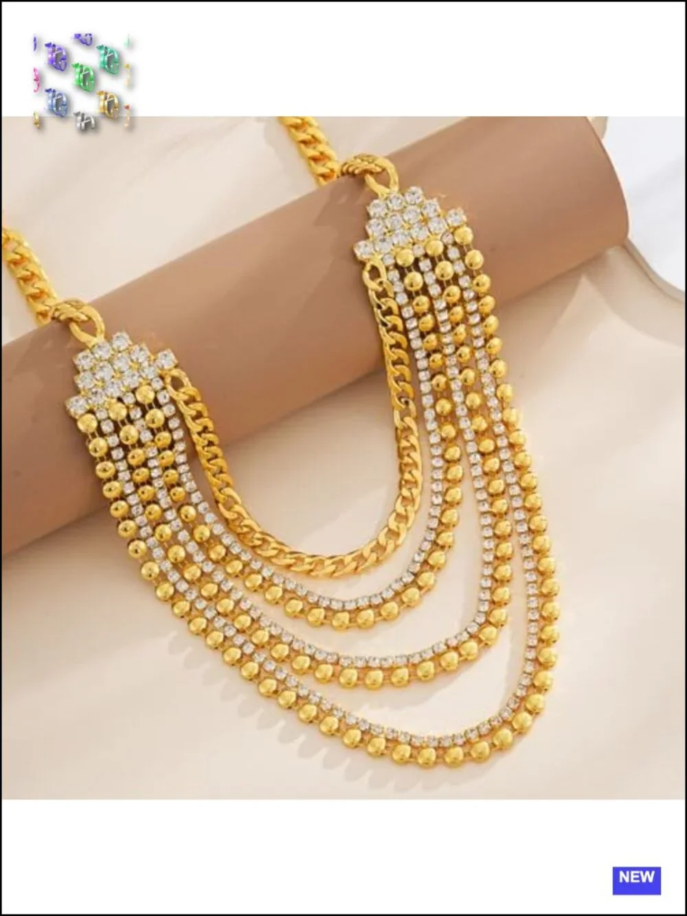 5-Strand Gold-Tone Crystal Y-Drop Waterfall Necklace for Women